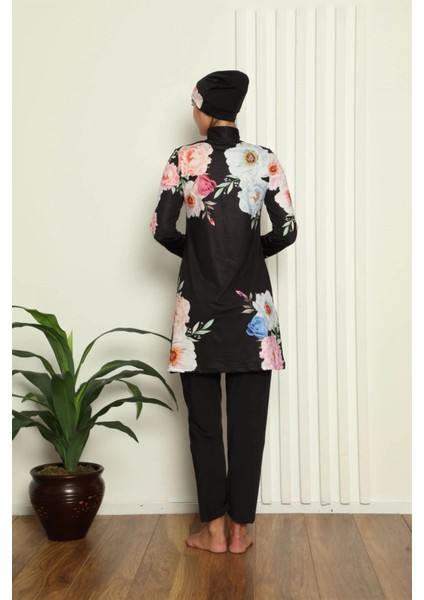 Tam Tesettür Dijital Desenli Mayo Siyah modelleri