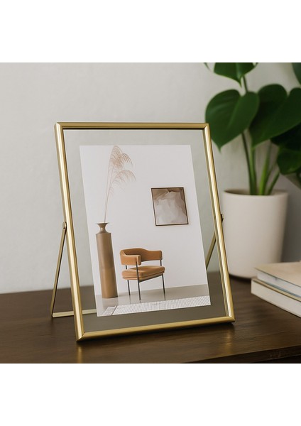 DHZ90102 Altın Metal Modern Dekoratif Cam Fotoğraf Çerçevesi Masa Duvar Fotoğraf Çerçevesi 18X22CM