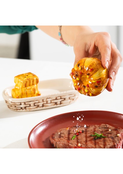 MIO-038-1 Kuru Pasta Motifli 2li Standlı Tuzluk Biberlik Seti