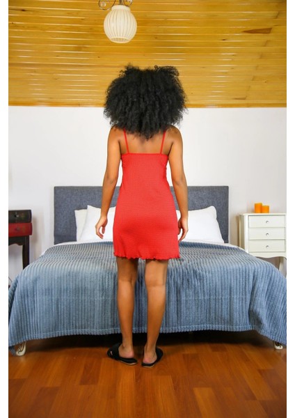 Ip Askılı Penye Gecelik Kırmızı fırsatları