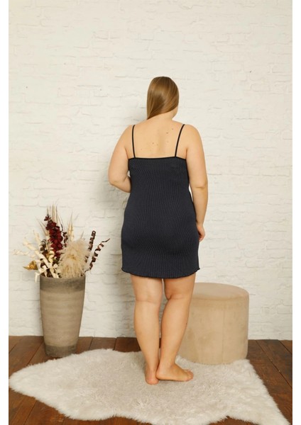 Kadın Pamuklu Ip Askılı Büyük Beden Gecelik Lacivert modelleri