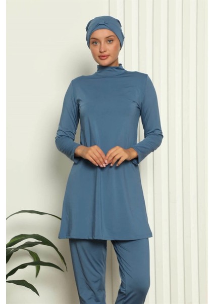 Tam Tesettür Likralı Mayo Indigo