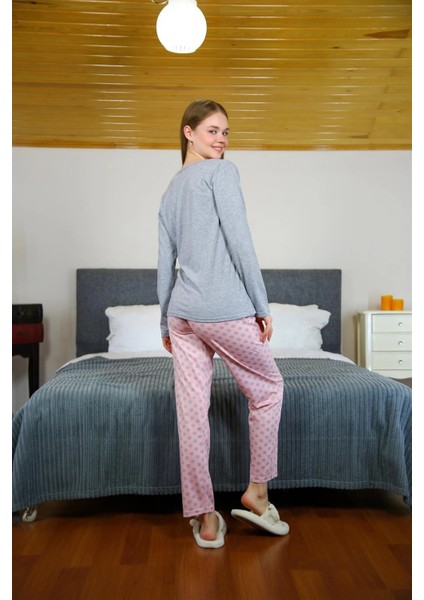 Kadın Penye Uzun Kol Pijama Takım Gri modelleri