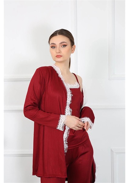 Kadın 3'lü Bordo Sabahlık Takım modelleri