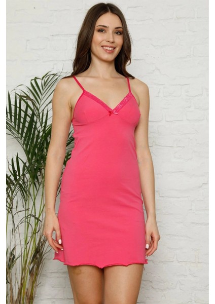 Ip Askılı Penye Gecelik Fuşya