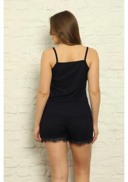 Kadın Ip Askılı Şortlu Pijama Takım Lacivert modelleri