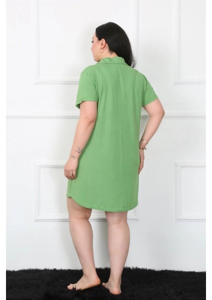 Büyük Beden Penye Düğmeli Yeşil Tunik Gecelik fırsatları