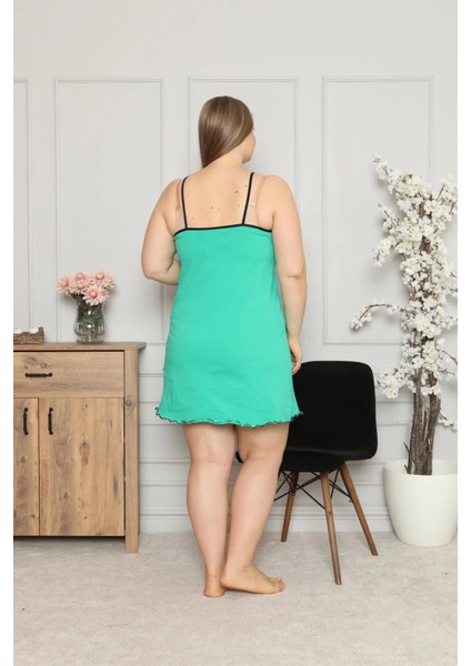 Kadın Pamuklu Ip Askılı Büyük Beden Gecelik Yeşli modelleri