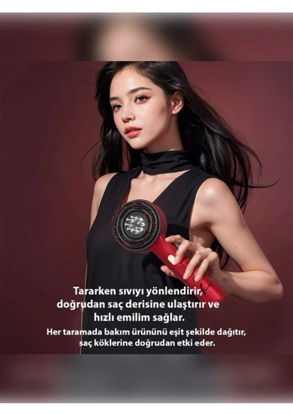 Şarjlı ve Titreşimli Saç Masaj Tarağı Bakım Yağı Hazneli Fırça