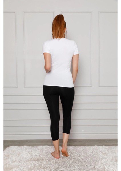 Penye Likralı Diz Altı Tayt Siyah modelleri