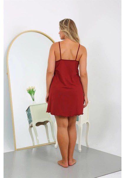 Kadın Pamuklu Ip Askılı Büyük Beden Gecelik Bordo indirimleri