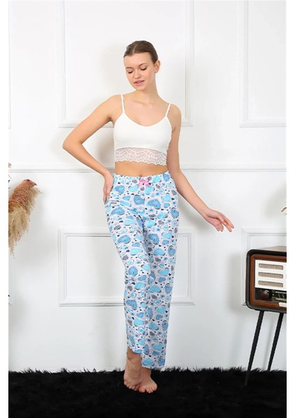 Kadın Pamuklu Alt Pijama Mavi