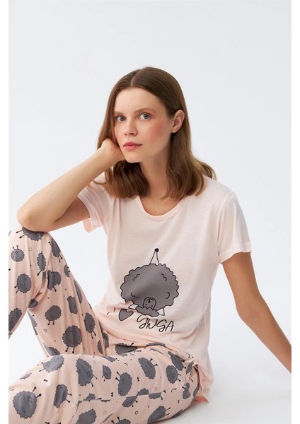 Kadın Kısa Kol Pijama Takım Pudra fırsatları