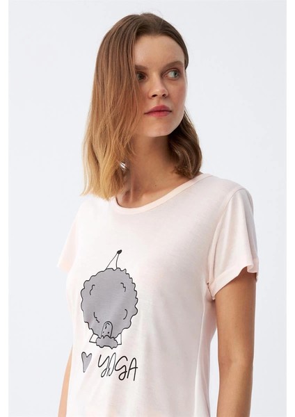 Kadın Kısa Kol Pijama Takım Pudra indirimleri