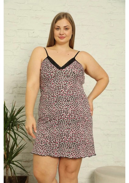 Kadın Pamuklu Ip Askılı Büyük Beden Gecelik