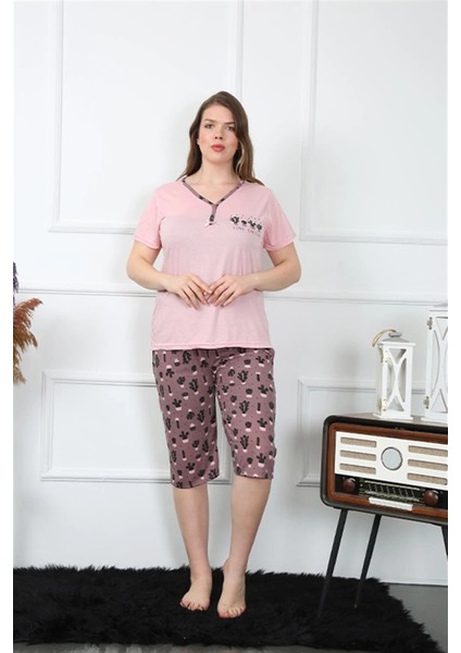 Kadın Büyük Beden Viscon Kapri Pijama Takım Pembe fiyatları