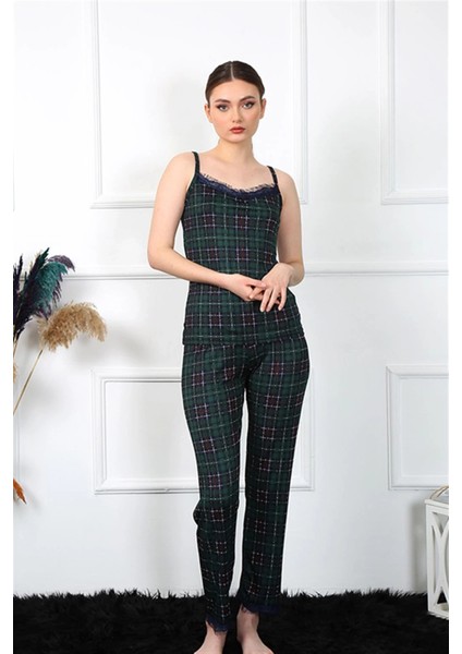 Kadın Ip Askılı Yeşil Ekoseli Pijama Takım fiyatları