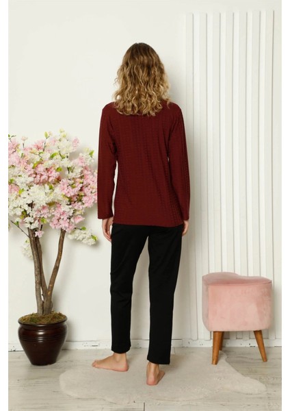 Kadın Penye Uzun Kol Pijama Takım Bordo modelleri