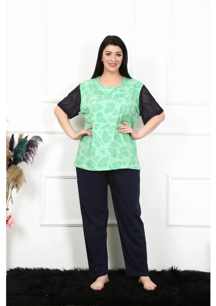 Kadın 5xl-6xl-7xl-8xl Büyük Beden Kısa Kol Pijama Takım Yeşil modelleri