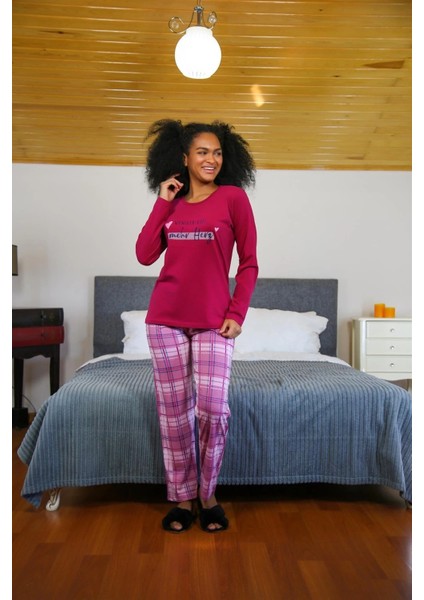 Kadın Penye Uzun Kol Pijama Takım Bordo fiyatları