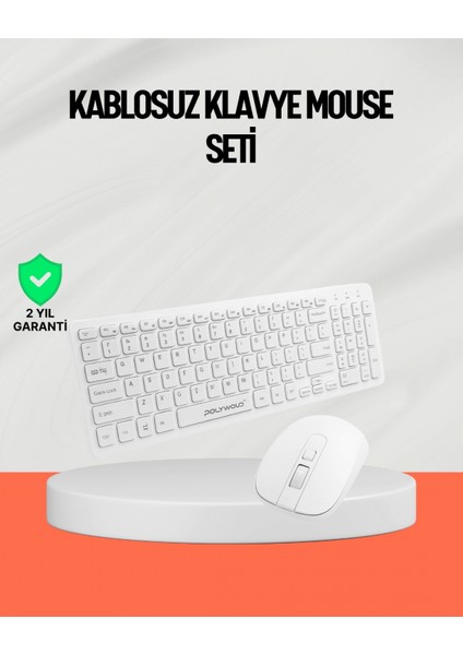 Beyaz Kablosuz Klavye Fare Seti Kablosuz Fare USB Alıcı PC Uyumlu