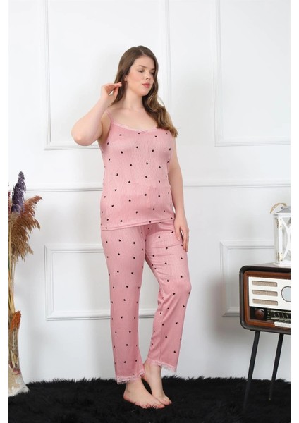 Kadın Büyük Beden Somon Ip Askılı Pijama Takım