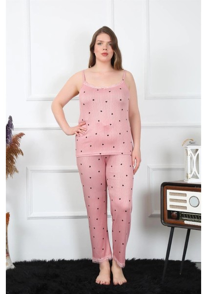 Kadın Büyük Beden Somon Ip Askılı Pijama Takım modelleri