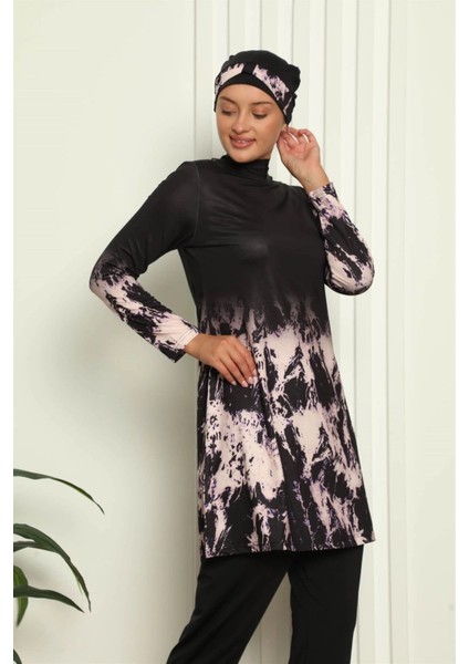 Tam Tesettür Dijital Desenli Mayo Siyah fiyatları