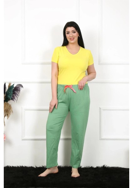 Kadın Pamuklu Büyük Beden Alt Pijama Yeşil