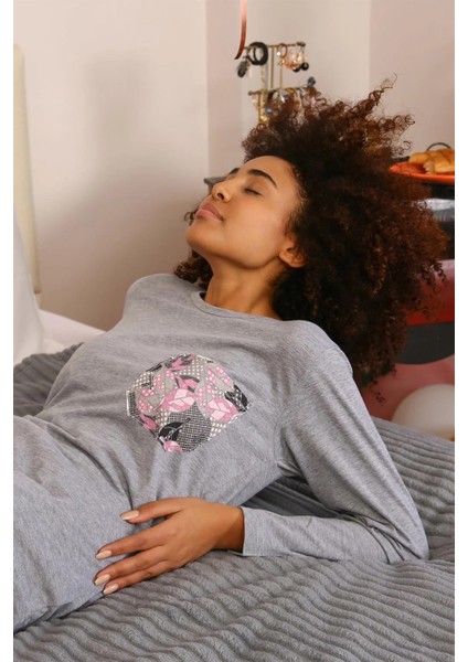 Kadın Uzun Kol Penye Pijama Takım Gri fırsatları