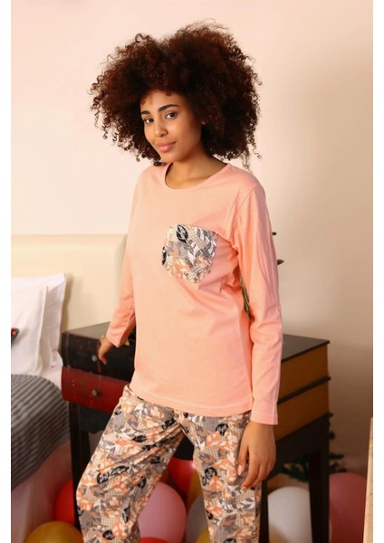 Kadın Uzun Kol Penye Pijama Takım Yavruağzı modelleri