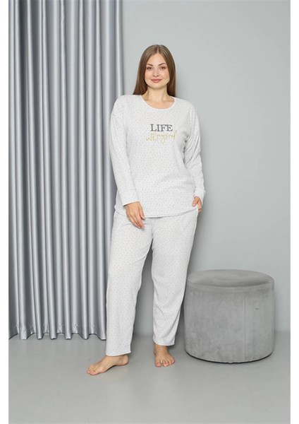 Welsoft Polar Kadın Büyük Beden Pijama Takımı Ekru