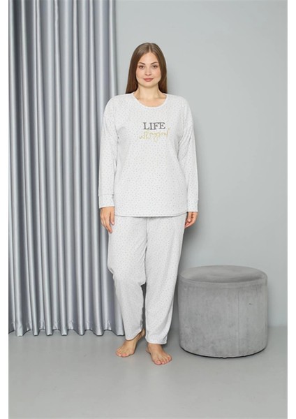 Welsoft Polar Kadın Büyük Beden Pijama Takımı Ekru modelleri