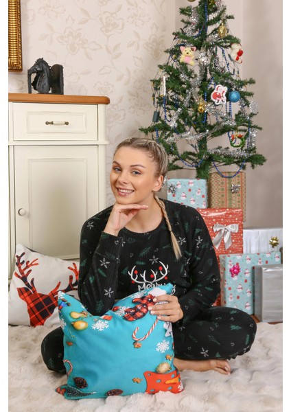 Merry Christmas Polar Kadın Pijama Takımı Siyah modelleri