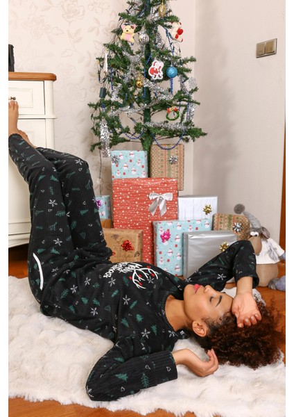 Merry Christmas Polar Kadın Pijama Takımı Siyah fırsatları