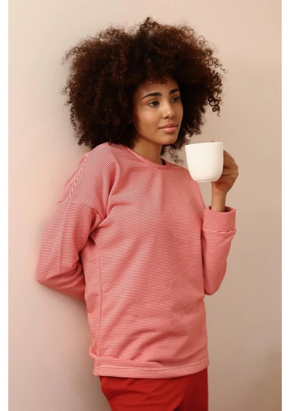 Kadın Uzun Kol 3 Iplik Penye Pijama Takım Kırmızı modelleri