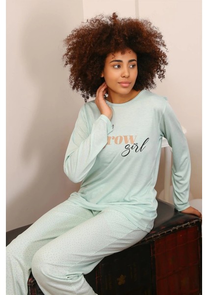 Kadın Penye Uzun Kol Pijama Takım Su Yeşili fiyatları