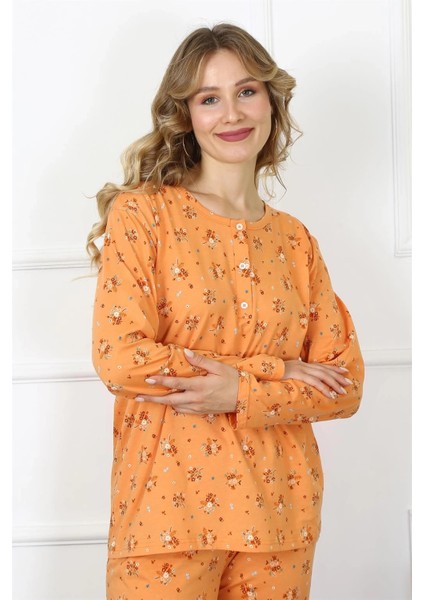 Kadın 4xl-5xl-6xl-7xl-8xl Büyük Beden Uzun Kol Pijama Takım Turuncu fiyatları
