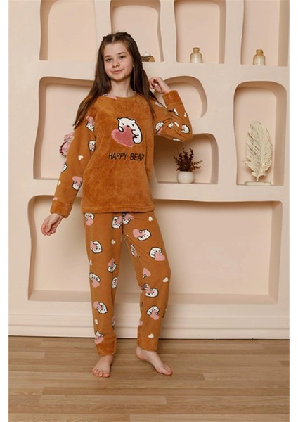 Kız Çocuk Polar Sütlü Kahve Pijama Takımı