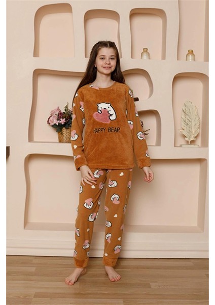 Kız Çocuk Polar Sütlü Kahve Pijama Takımı modelleri