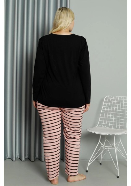 Kadın Büyük Beden Penye Uzun Kol Pijama Takım Siyah indirimleri