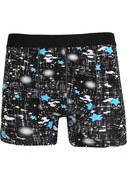Erkek Penye Likralı Desenli Boxer Siyah