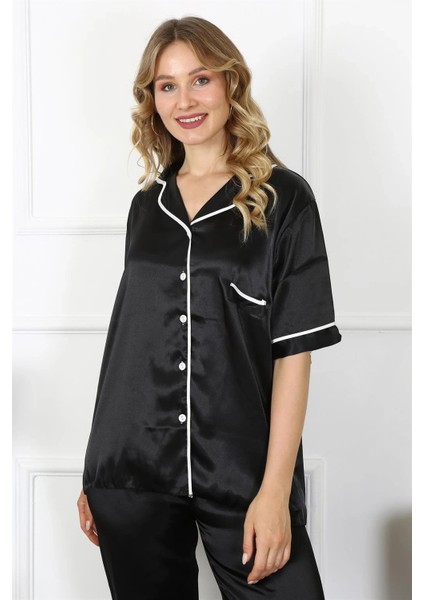 Kadın Büyük Beden Siyah Saten Pijama Takımı fırsatları
