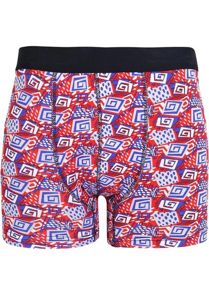 Erkek Penye Likralı Desenli Boxer Kırmızı