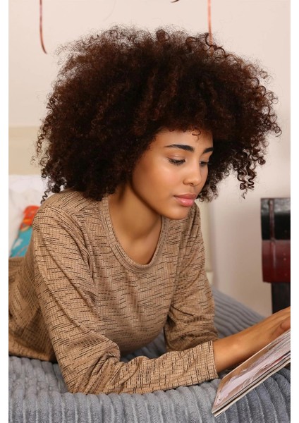 Kadın Uzun Kol Penye Pijama Takım Sütlü Kahve modelleri