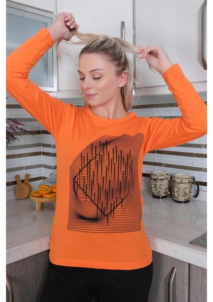 Kadın Uzun Kol Penye Pijama Takım Turuncu fırsatları