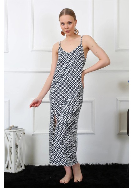 Kadın Ip Askılı Uzun Gecelik Lacivert