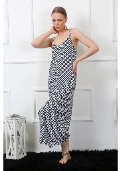 Kadın Ip Askılı Uzun Gecelik Lacivert modelleri