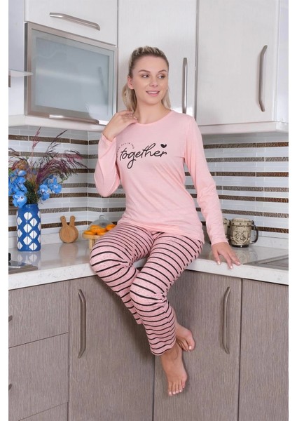 Kadın Penye Uzun Kol Pijama Takım Pembe modelleri