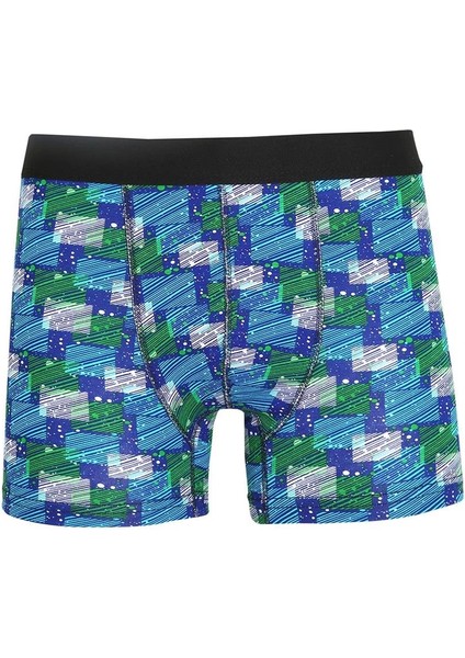 Erkek Penye Likralı Desenli Boxer Mavi